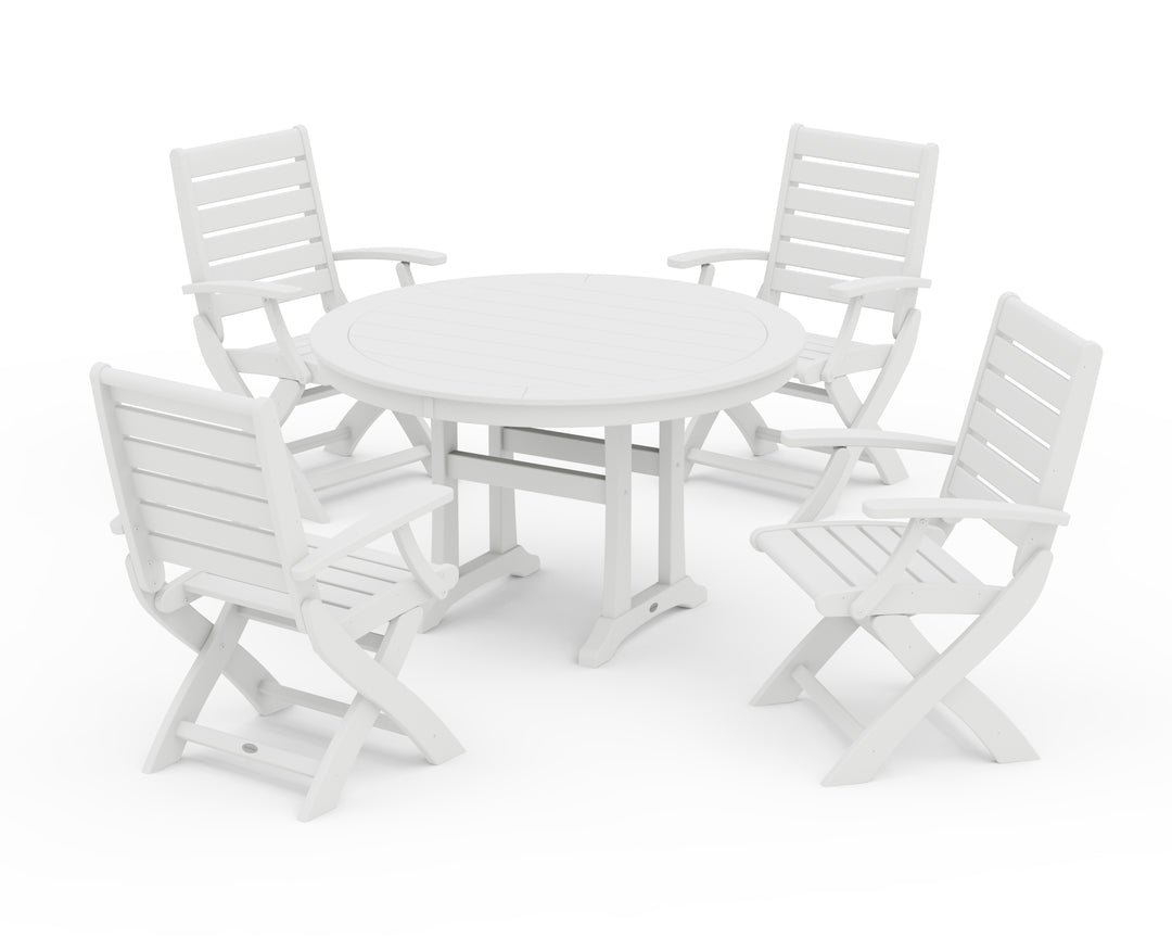POLYWOOD® Signature Folding Chair 5-Piece Round Dining Set with Trestle Legs