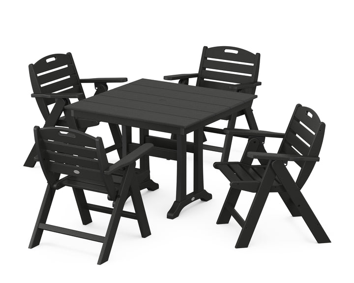 POLYWOOD® Nautical Folding Lowback Chair 5-Piece Farmhouse Dining Set With Trestle Legs