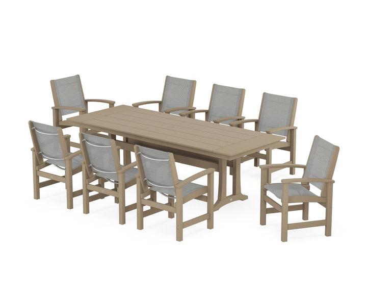 POLYWOOD® Coastal 9-Piece Farmhouse Dining Set with Trestle Legs
