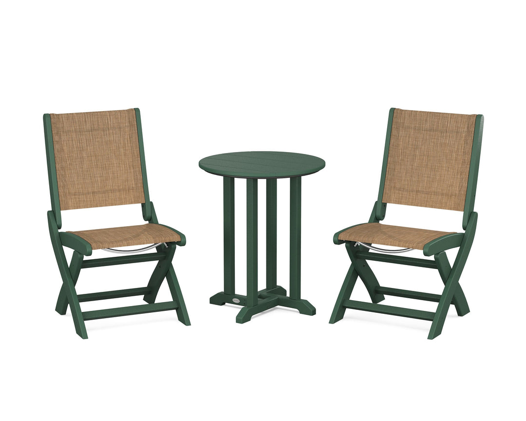 POLYWOOD® Coastal Folding Side Chair 3-Piece Round Bistro Dining Set