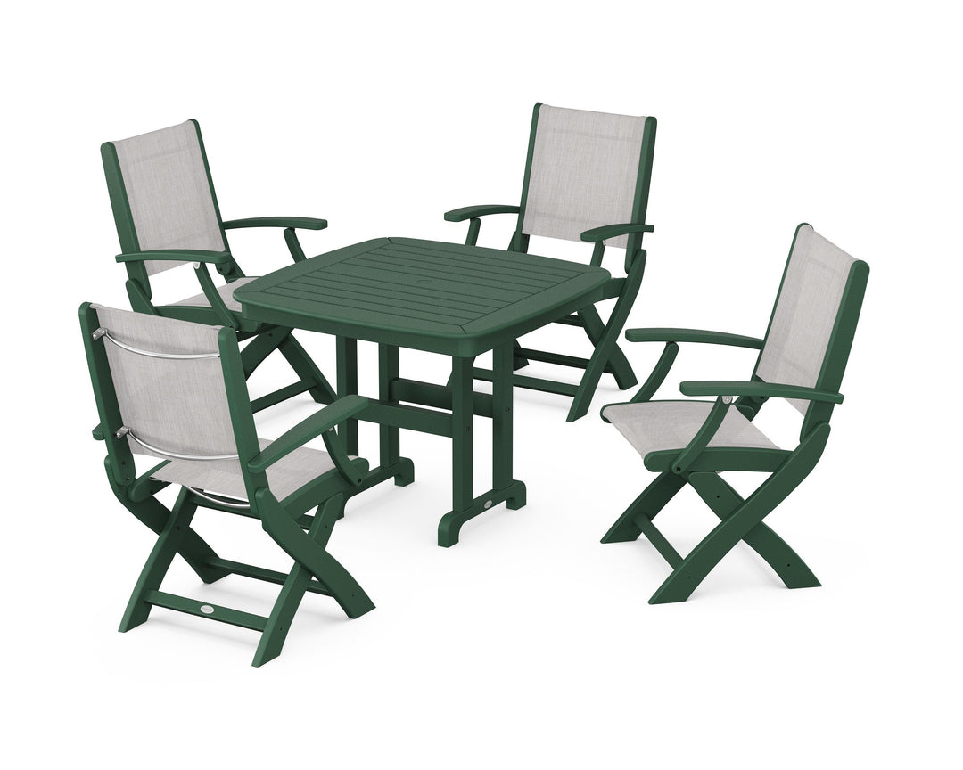 POLYWOOD® Coastal Folding Chair 5-Piece Dining Set