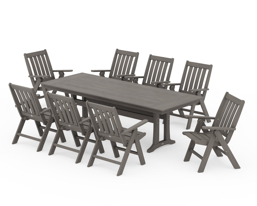 POLYWOOD® Vineyard Folding 9-Piece Farmhouse Dining Set with Trestle Legs