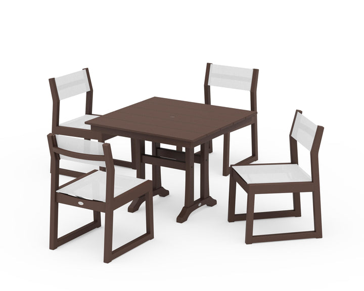 POLYWOOD® EDGE Sling 5-Piece Farmhouse Trestle Side Chair Dining Set