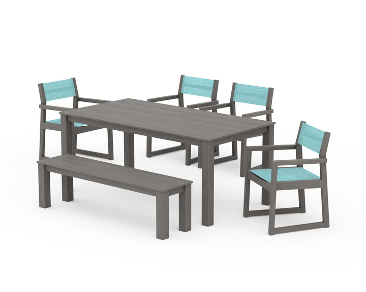 POLYWOOD® EDGE Sling Arm Chair 6-Piece Parsons Dining Set with Bench