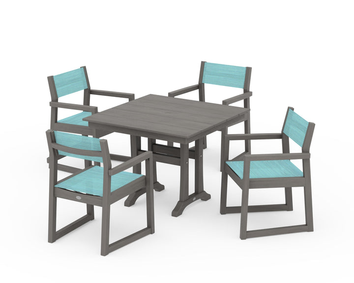 POLYWOOD® EDGE Sling 5-Piece Farmhouse Dining Set with Trestle Legs