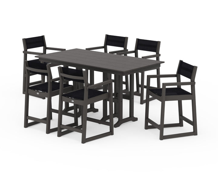 POLYWOOD® EDGE Sling Arm Chair 7-Piece Farmhouse Counter Set