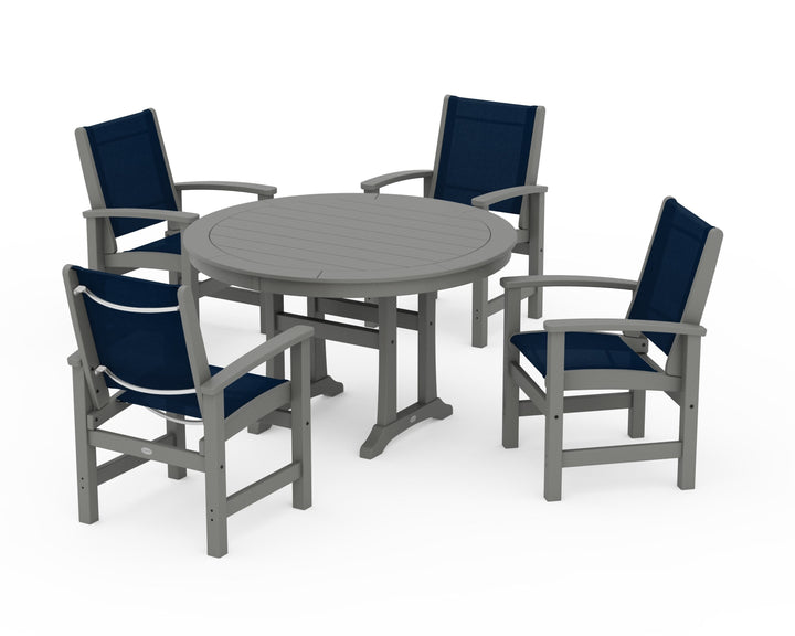 POLYWOOD® Coastal 5-Piece Round Dining Set with Trestle Legs