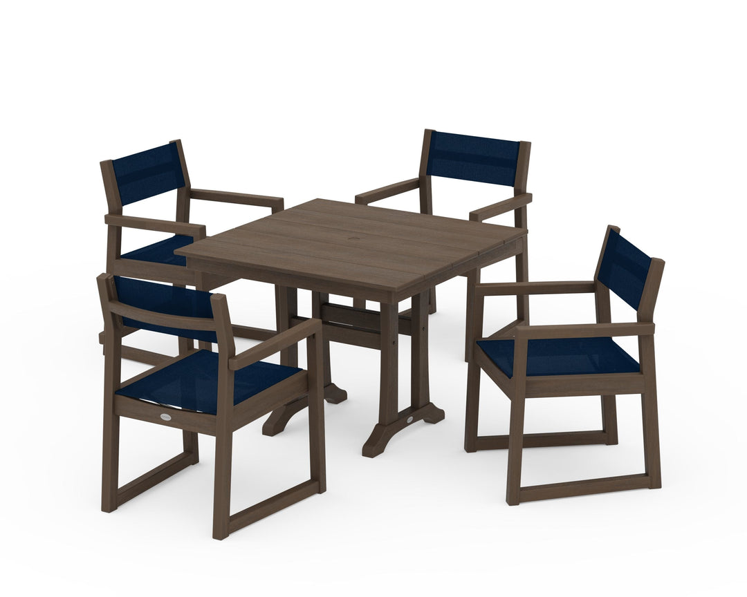 POLYWOOD® EDGE Sling 5-Piece Farmhouse Dining Set with Trestle Legs