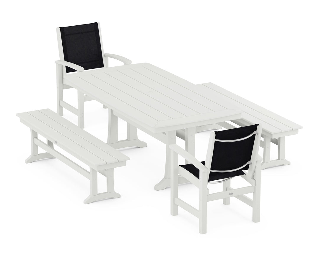 POLYWOOD® Coastal 5-Piece Dining Set with Trestle Legs and Benches