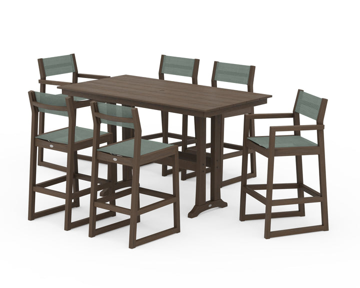 POLYWOOD® EDGE Sling 7-Piece Farmhouse Bar Set with Trestle Legs