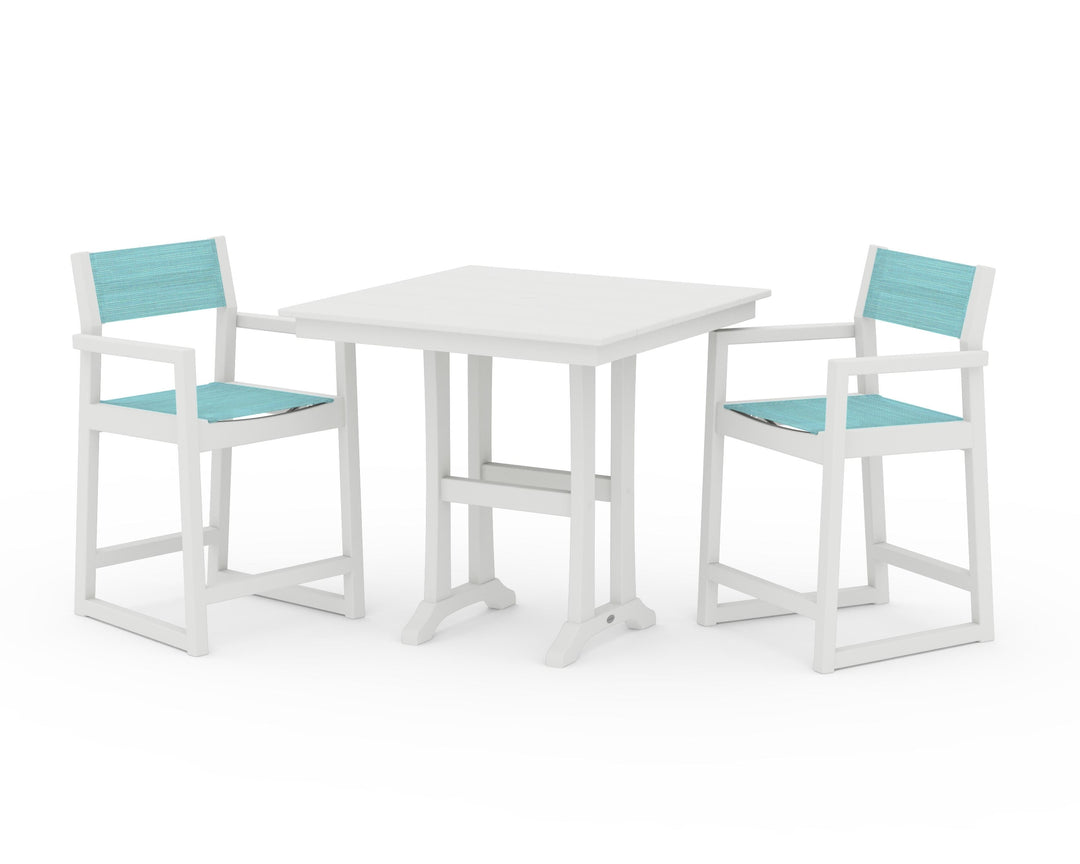 POLYWOOD® EDGE Sling Arm Chair 3-Piece Farmhouse Counter Set with Trestle Legs