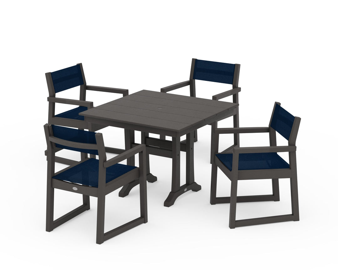 POLYWOOD® EDGE Sling 5-Piece Farmhouse Dining Set with Trestle Legs