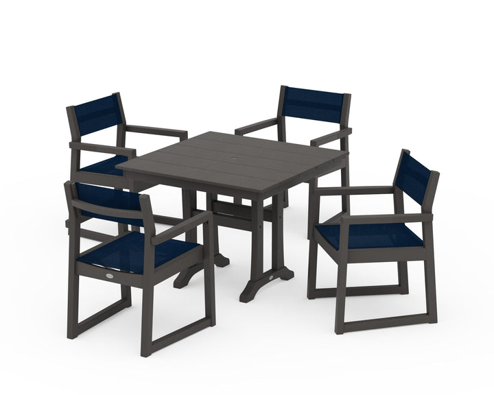 POLYWOOD® EDGE Sling 5-Piece Farmhouse Dining Set with Trestle Legs