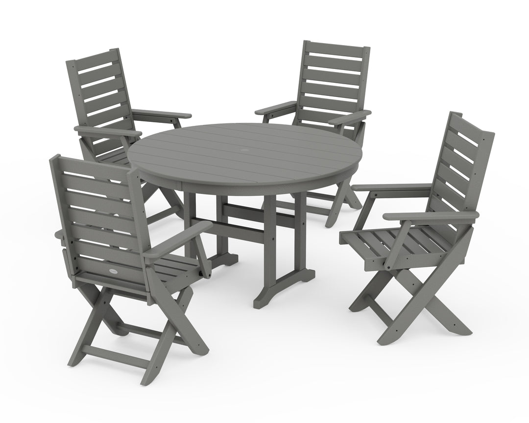POLYWOOD® Captain Folding Chair 5-Piece Round Dining Set