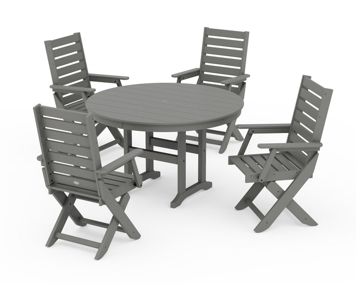 POLYWOOD® Captain Folding Chair 5-Piece Round Dining Set