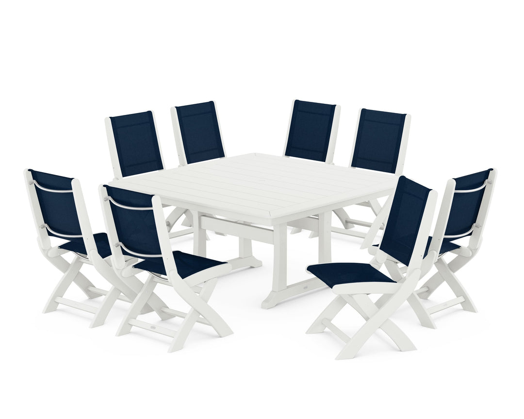 POLYWOOD® Coastal Folding Side Chair 9-Piece Dining Set with Trestle Legs