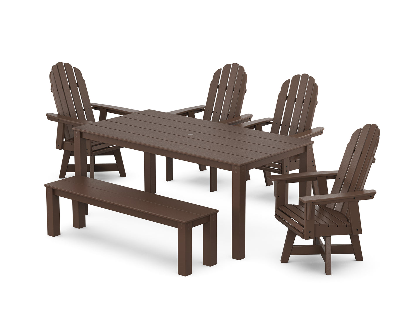 Vineyard Curveback Adirondack 6-Piece Parsons Swivel Dining Set with Bench