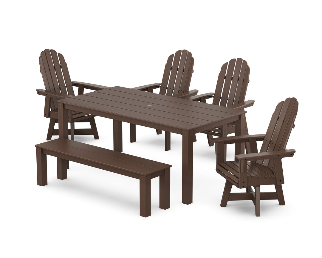 POLYWOOD® Vineyard Curveback Adirondack 6-Piece Parsons Swivel Dining Set with Bench