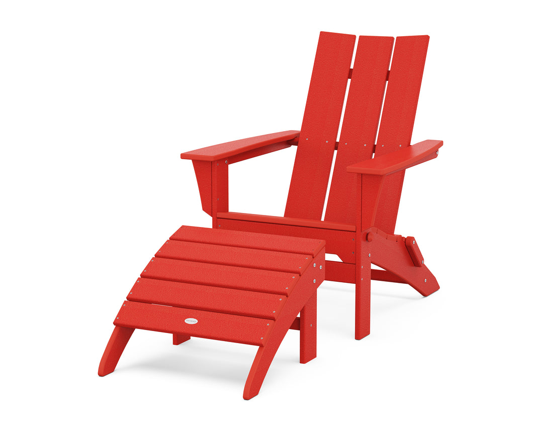 POLYWOOD® Modern Folding Adirondack Chair 2-Piece Set with Ottoman