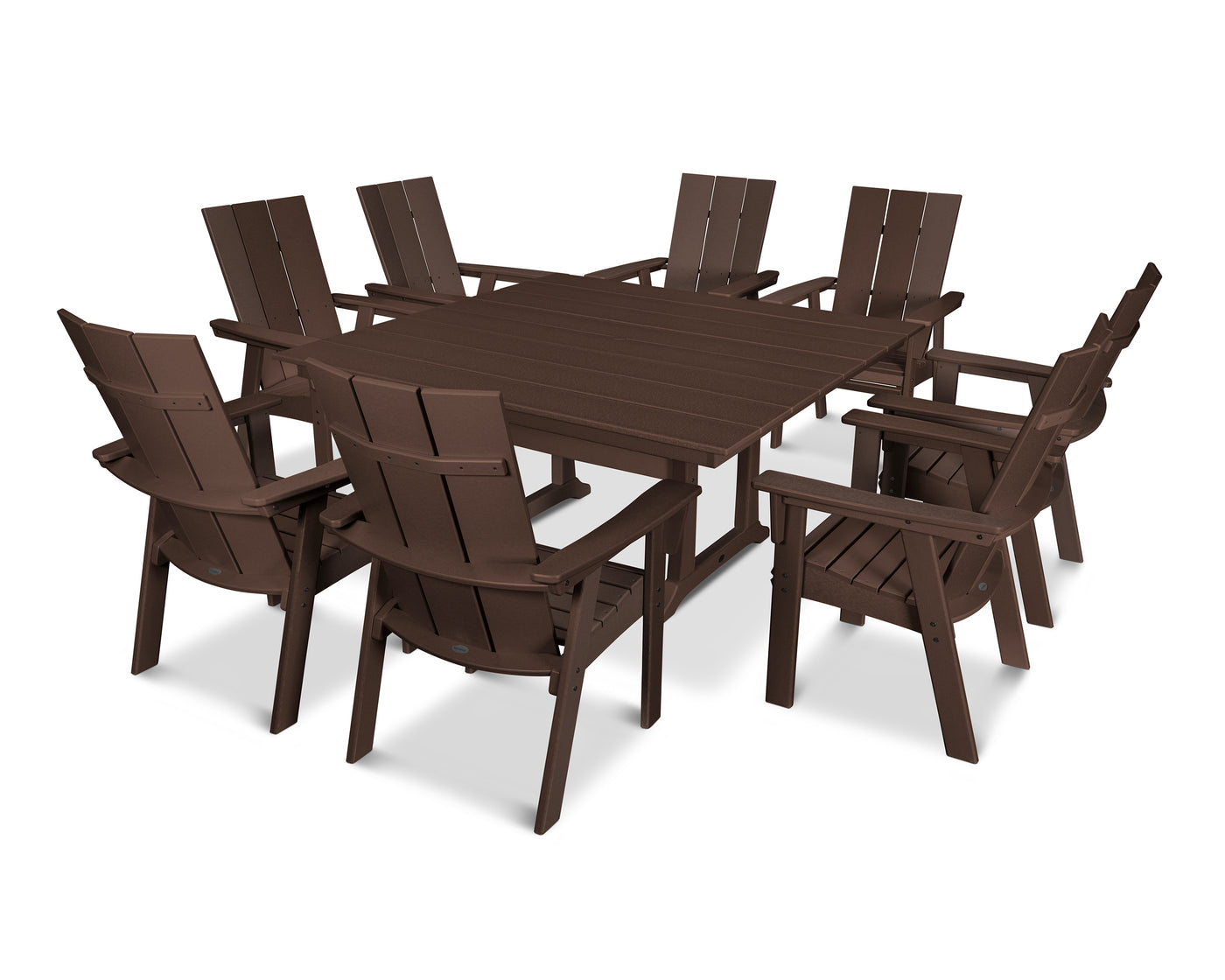 Modern Curveback Adirondack 9-Piece Farmhouse Trestle Dining Set