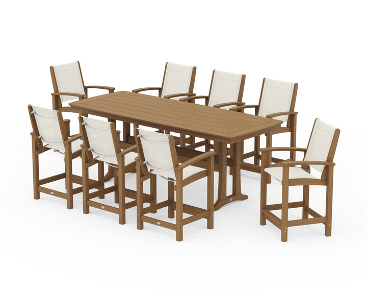 POLYWOOD® Coastal 9-Piece Counter Set with Trestle Legs