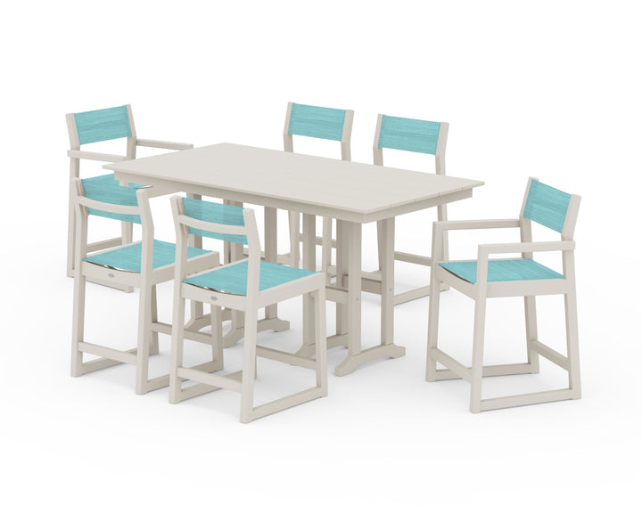 POLYWOOD® EDGE Sling 7-Piece Farmhouse Counter Set with Trestle Legs