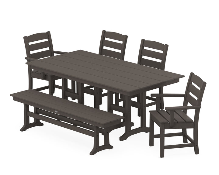 POLYWOOD® Lakeside 6-Piece Farmhouse Dining Set with Bench