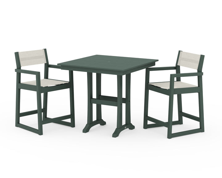 POLYWOOD® EDGE Sling Arm Chair 3-Piece Farmhouse Counter Set with Trestle Legs