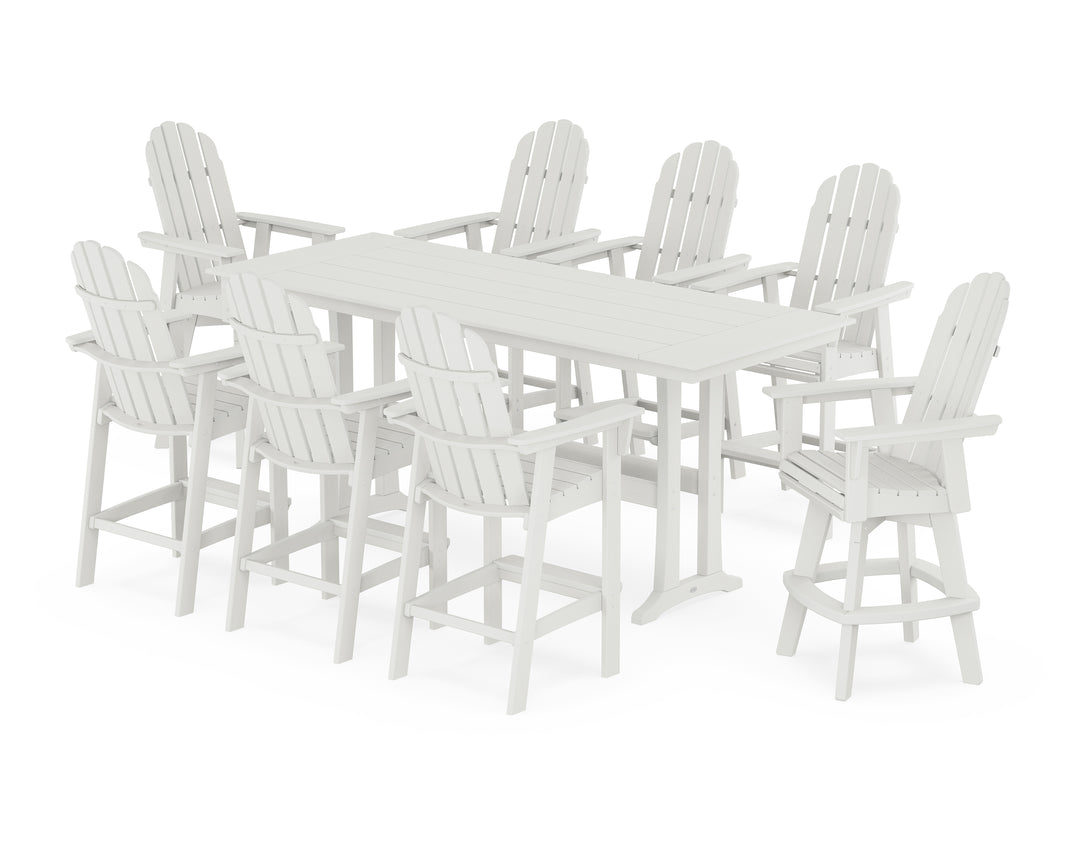 POLYWOOD® Vineyard Curveback Adirondack Swivel 9-Piece Farmhouse Bar Set with Trestle Legs