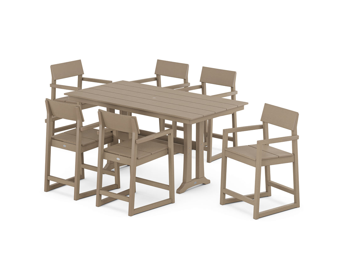 POLYWOOD® EDGE Arm Chair 7-Piece Farmhouse Counter Set with Trestle Legs