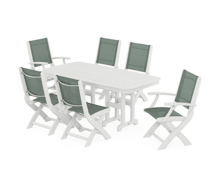 POLYWOOD® Coastal Folding Chair 7-Piece Dining Set