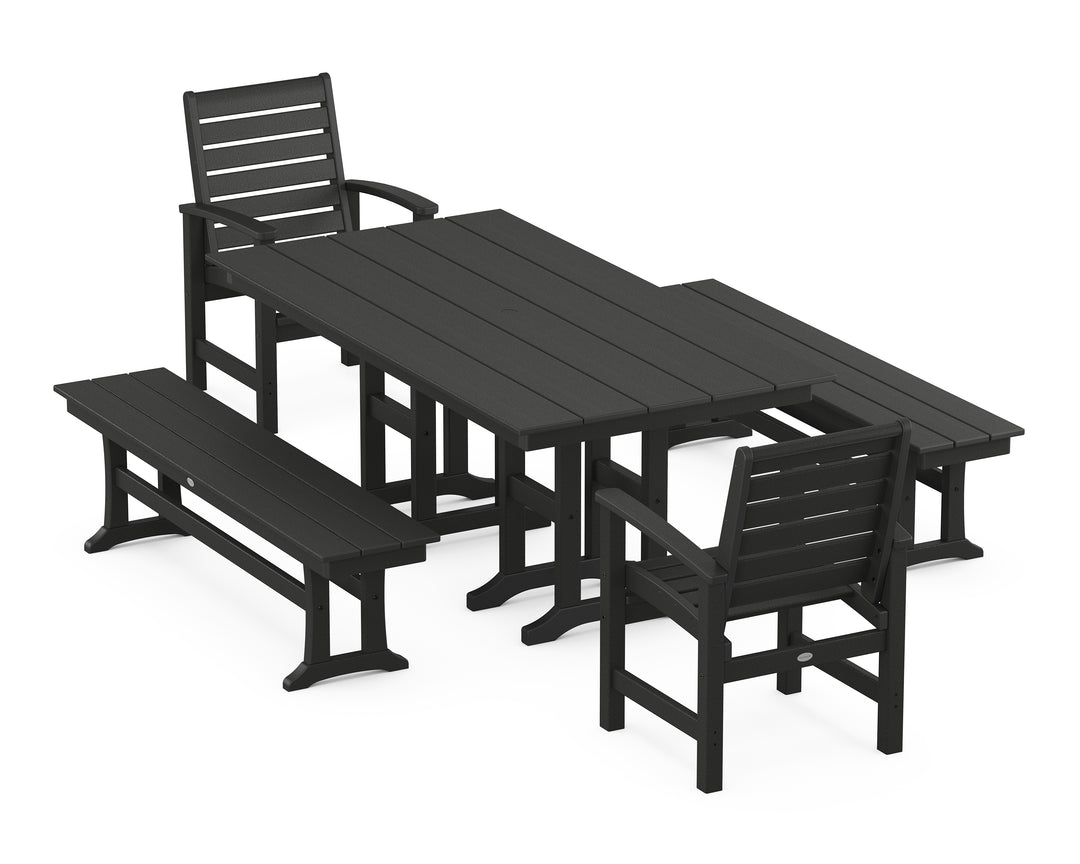 POLYWOOD® Signature 5-Piece Farmhouse Dining Set with Benches