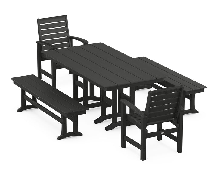 POLYWOOD® Signature 5-Piece Farmhouse Dining Set with Benches