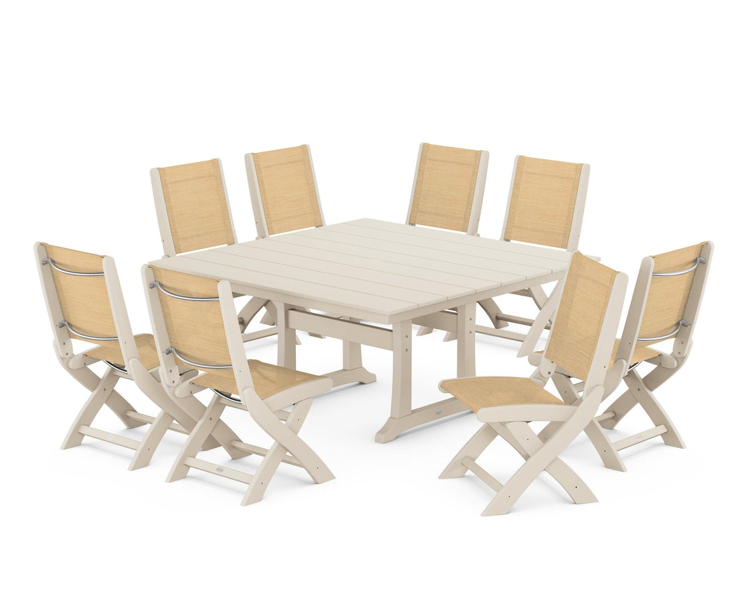 POLYWOOD® Coastal Folding Side Chair 9-Piece Farmhouse Dining Set