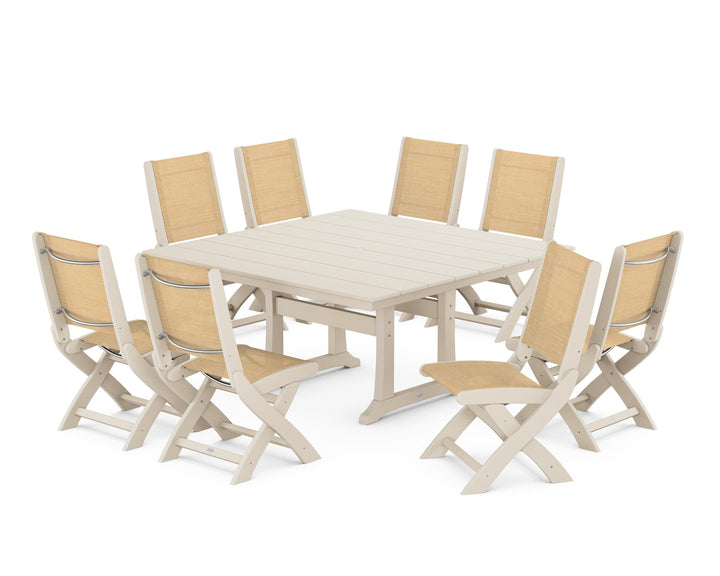 POLYWOOD® Coastal Folding Side Chair 9-Piece Farmhouse Dining Set