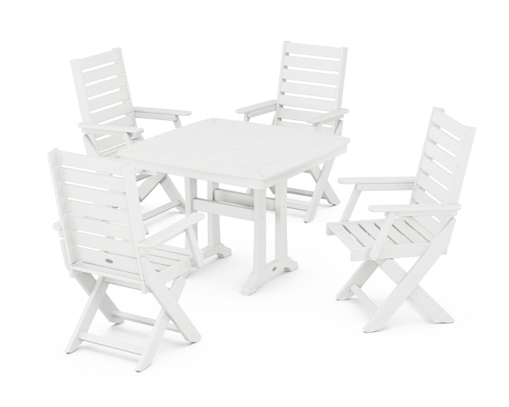 POLYWOOD® Captain Folding Chair 5-Piece Dining Set with Trestle Legs