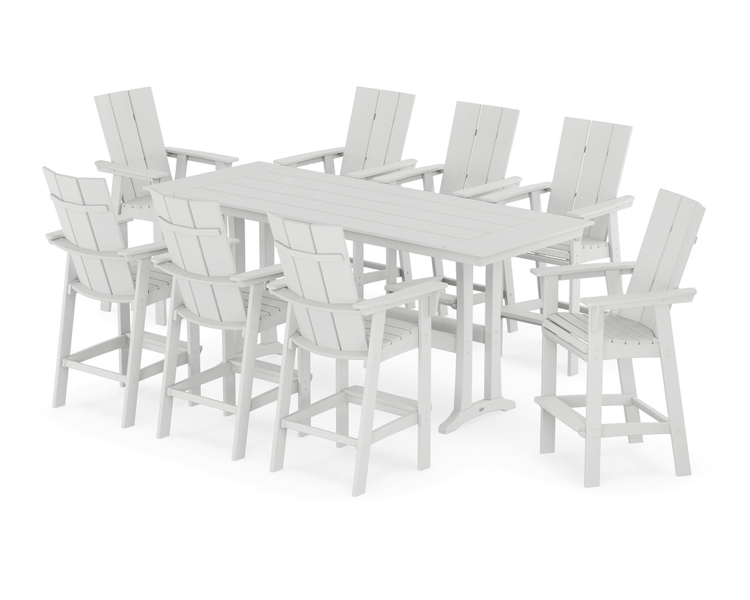 POLYWOOD® Modern Curveback Adirondack 9-Piece Farmhouse Bar Set with Trestle Legs