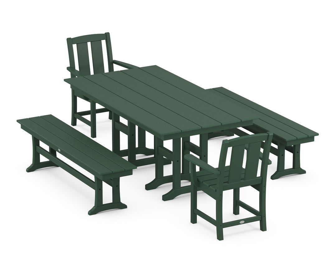 POLYWOOD® Mission 5-Piece Farmhouse Dining Set with Benches