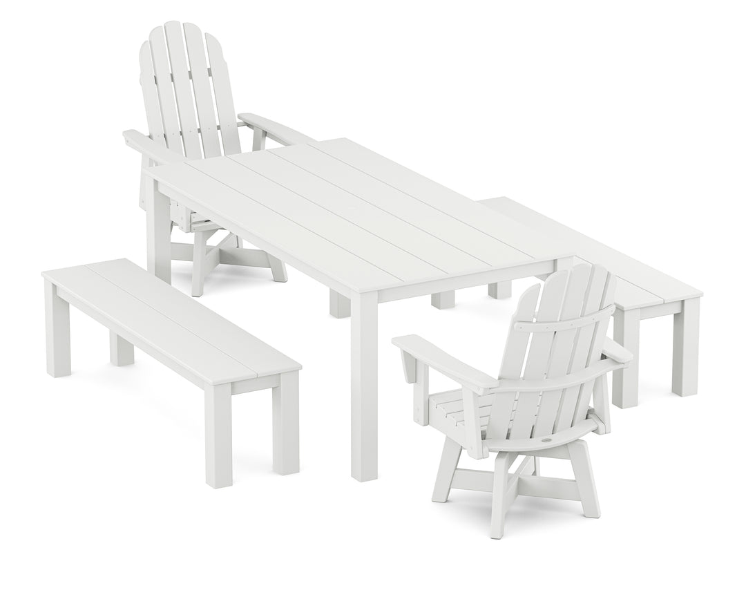 POLYWOOD® Vineyard Curveback Adirondack 5-Piece Parsons Swivel Dining Set with Benches