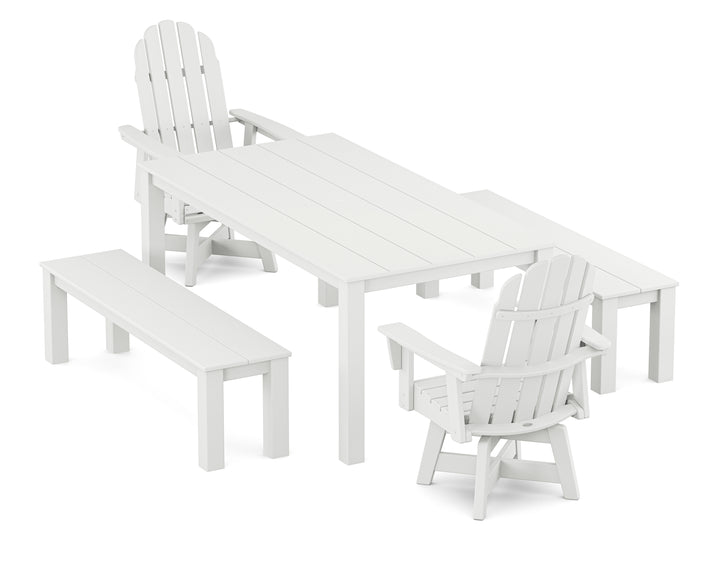 POLYWOOD® Vineyard Curveback Adirondack 5-Piece Parsons Swivel Dining Set with Benches