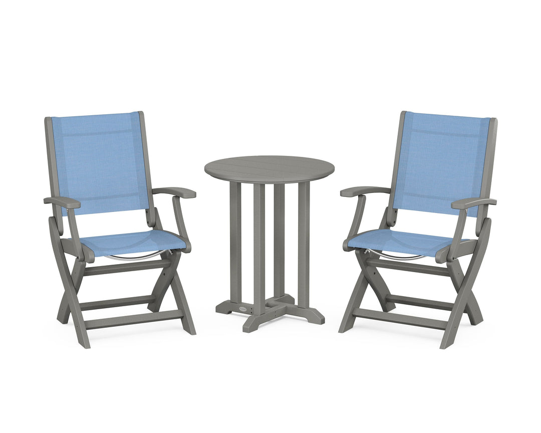POLYWOOD® Coastal Folding 3-Piece Round Bistro Dining Set