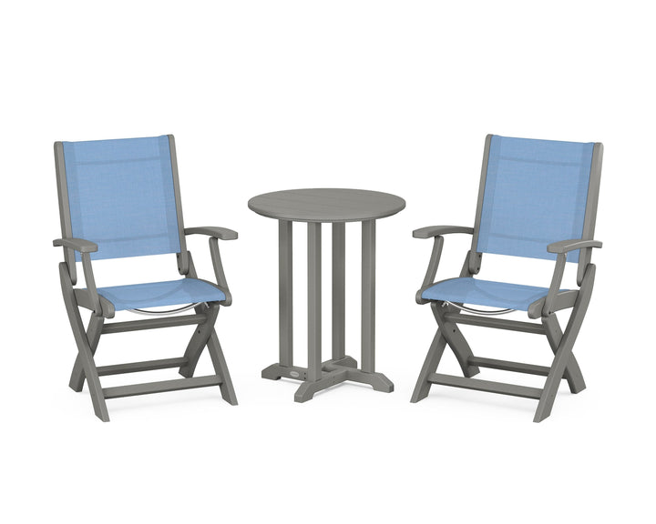 POLYWOOD® Coastal Folding 3-Piece Round Bistro Dining Set