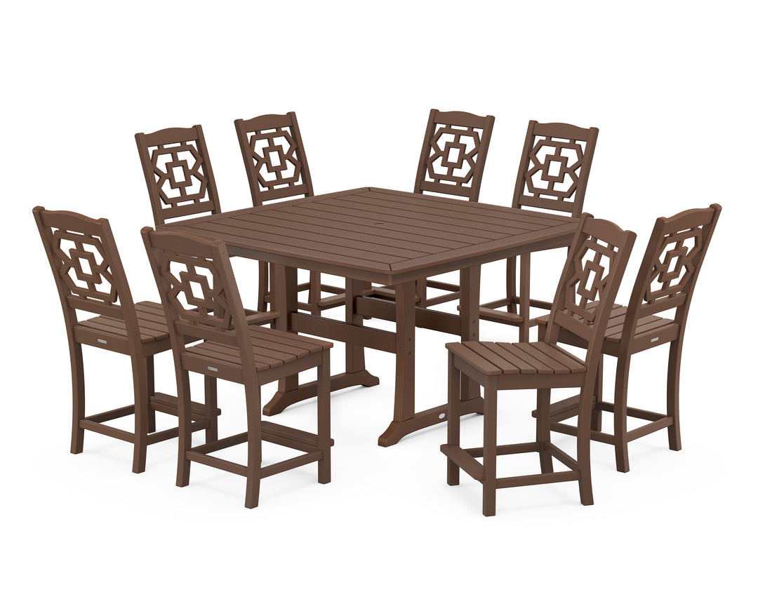 Martha Stewart by POLYWOOD® Chinoiserie 9-Piece Square Side Chair Counter Set with Trestle Legs