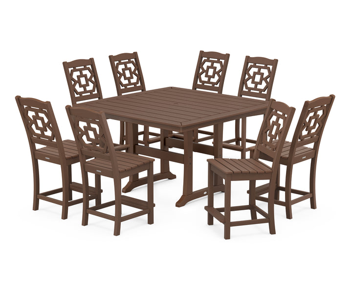 Martha Stewart by POLYWOOD® Chinoiserie 9-Piece Square Side Chair Counter Set with Trestle Legs