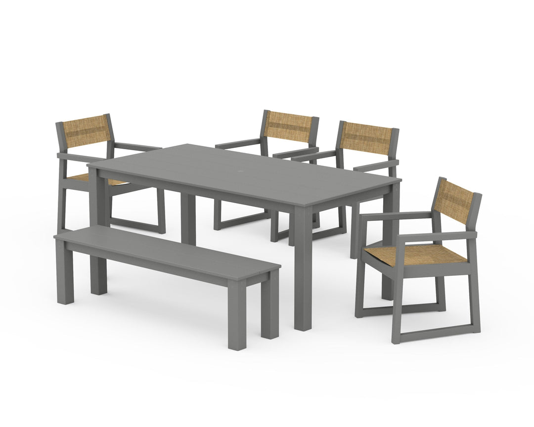 POLYWOOD® EDGE Sling Arm Chair 6-Piece Parsons Dining Set with Bench