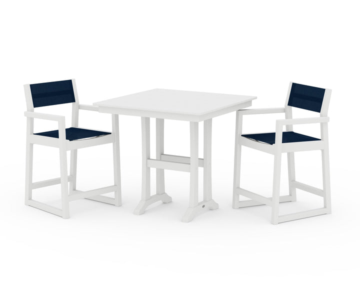 POLYWOOD® EDGE Sling Arm Chair 3-Piece Farmhouse Counter Set with Trestle Legs