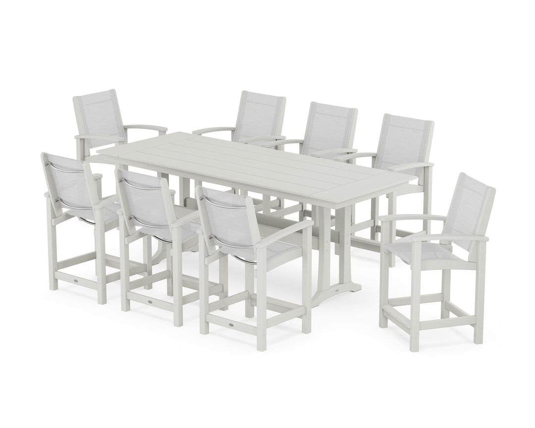 POLYWOOD® Coastal 9-Piece Farmhouse Counter Set with Trestle Legs