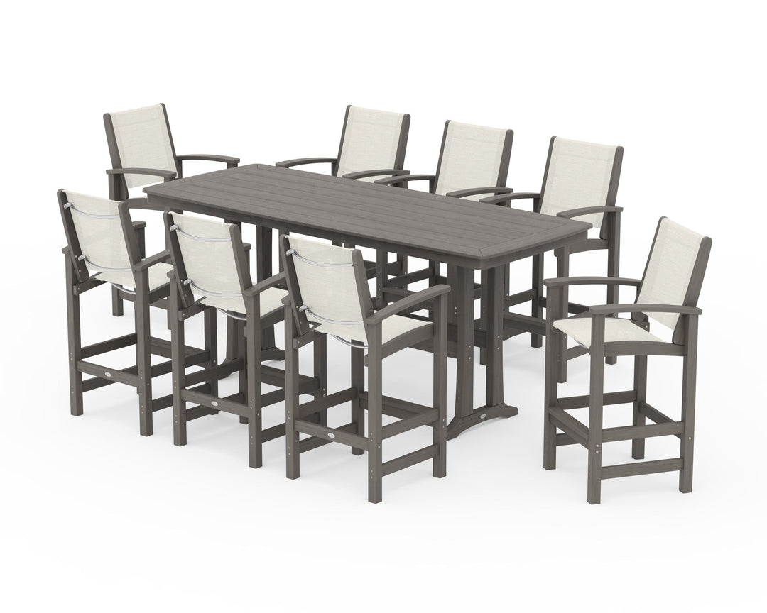 POLYWOOD® Coastal 9-Piece Bar Set with Trestle Legs