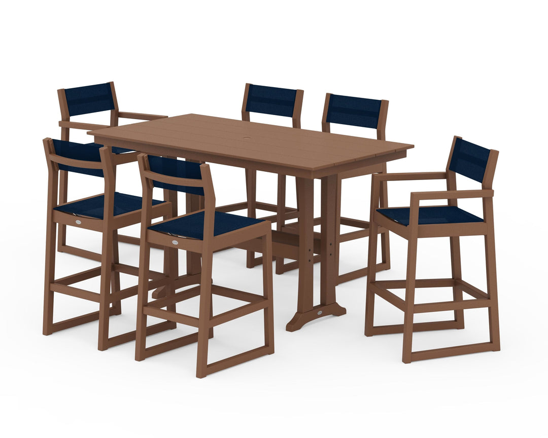 POLYWOOD® EDGE Sling 7-Piece Farmhouse Bar Set with Trestle Legs