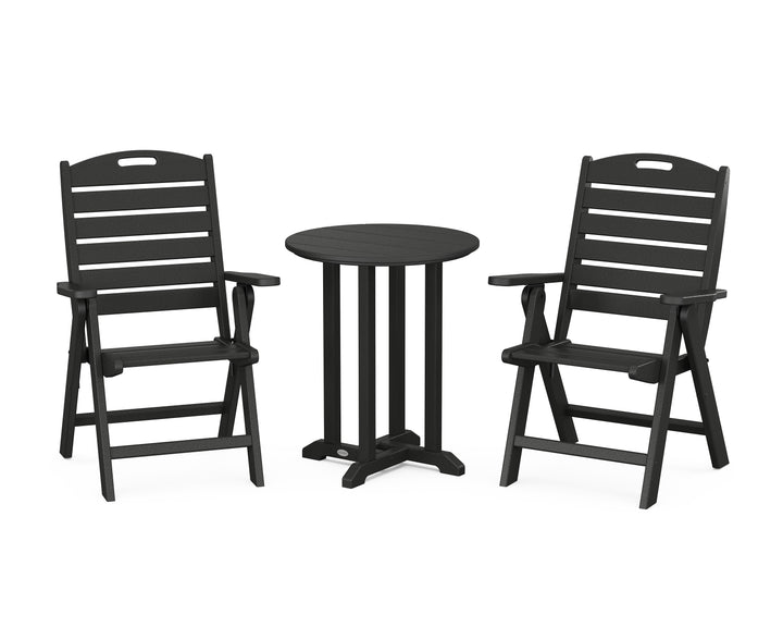 POLYWOOD® Nautical Folding Highback Chair 3-Piece Round Bistro Dining Set